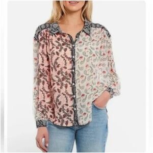 Free People Dani Button Down Lightweight Paisley Animal Print Blouse size S